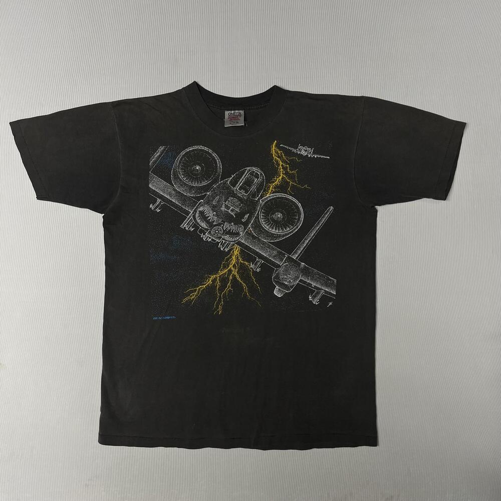 Vintage Oneita Shirt Mens XL Black A-10 Thunderbolt Military Graphic Tee USA